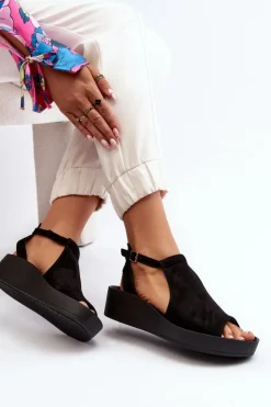 Zazoo Sandały Płaskie*2914 Sandały Damskie Zamszowe Czarne Czarny