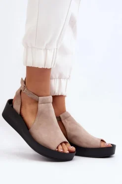 Damskie Zazoo 2914 Sandały Damskie Zamszowe Beżowe