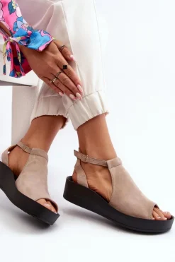 Damskie Zazoo 2914 Sandały Damskie Zamszowe Beżowe