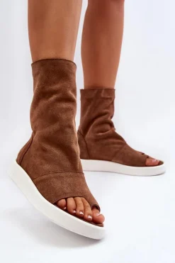 Damskie Zazoo 3441 Sandały Damskie Zamszowe Z Cholewka Brązowe