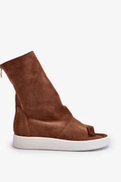 Damskie Zazoo 3441 Sandały Damskie Zamszowe Z Cholewka Brązowe