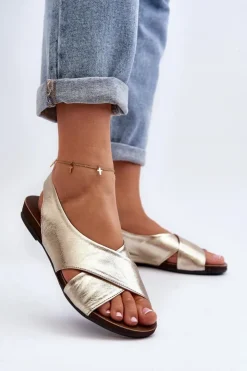 Zazoo Sandały Płaskie*40407 Sandały Skórzane Damskie Złote Złoty