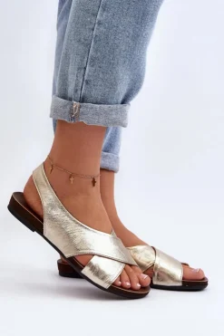Zazoo Sandały Płaskie*40407 Sandały Skórzane Damskie Złote Złoty