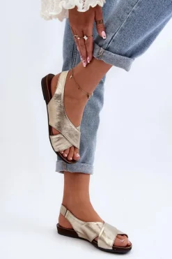 Zazoo Sandały Płaskie*40407 Sandały Skórzane Damskie Złote Złoty