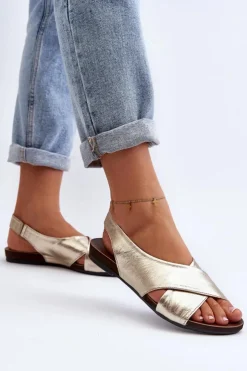Zazoo Sandały Płaskie*40407 Sandały Skórzane Damskie Złote Złoty