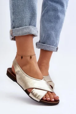 Zazoo Sandały Płaskie*40407 Sandały Skórzane Damskie Złote Złoty