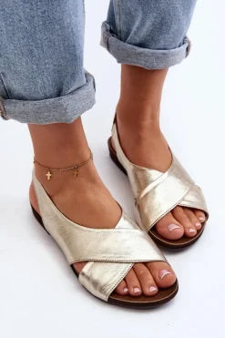 Zazoo Sandały Płaskie*40407 Sandały Skórzane Damskie Złote Złoty