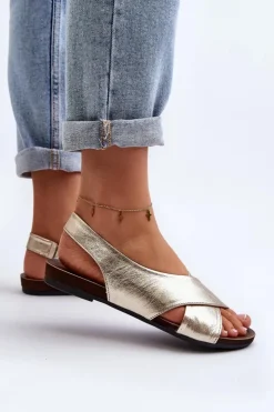 Zazoo Sandały Płaskie*40407 Sandały Skórzane Damskie Złote Złoty