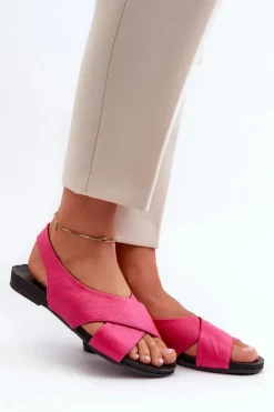 Zazoo Sandały Płaskie*40407 Sandały Skórzane Damskie Fuksja Różowy