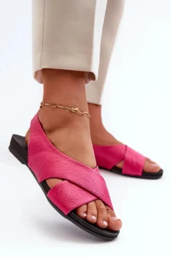 Zazoo Sandały Płaskie*40407 Sandały Skórzane Damskie Fuksja Różowy