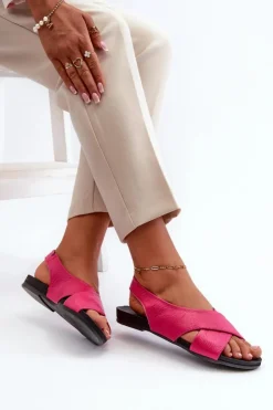 Zazoo Sandały Płaskie*40407 Sandały Skórzane Damskie Fuksja Różowy