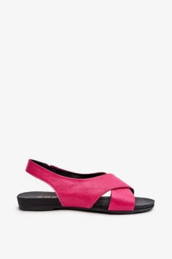Zazoo Sandały Płaskie*40407 Sandały Skórzane Damskie Fuksja Różowy