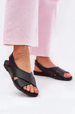 Online Zazoo 40407 Sandały Skórzane Damskie Czarne Czarny