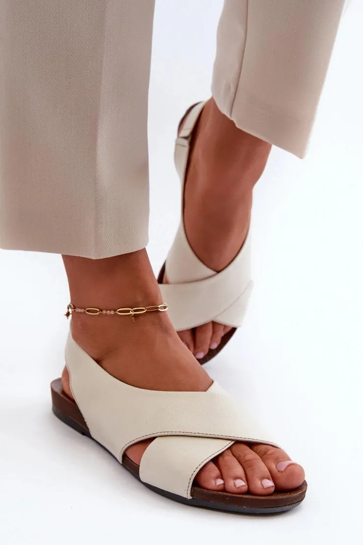 Damskie Zazoo 40407 Sandały Skórzane Damskie Jasnobeżowe