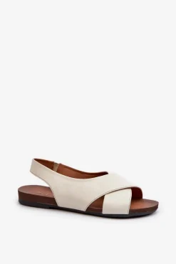 Damskie Zazoo 40407 Sandały Skórzane Damskie Jasnobeżowe