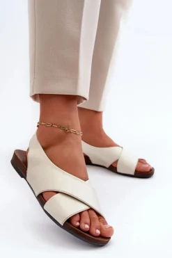 Damskie Zazoo 40407 Sandały Skórzane Damskie Jasnobeżowe