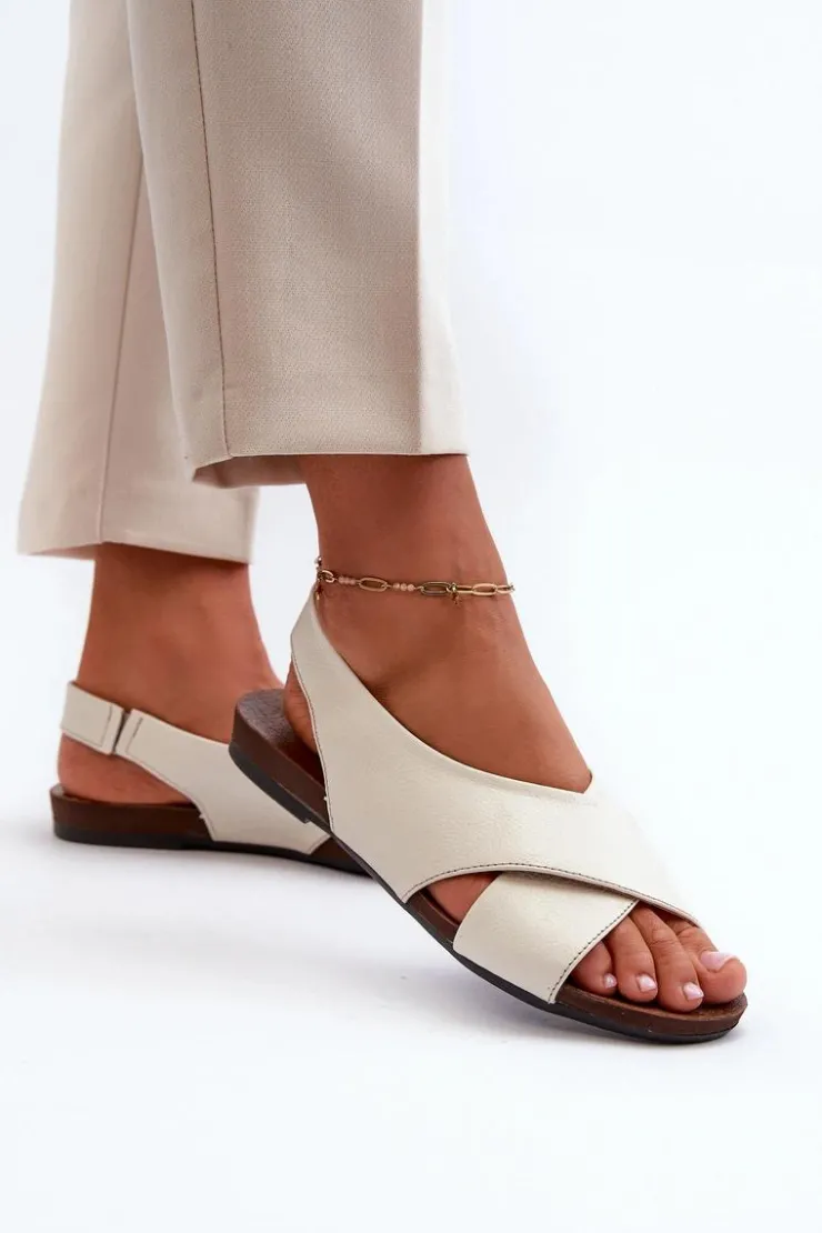 Damskie Zazoo 40407 Sandały Skórzane Damskie Jasnobeżowe