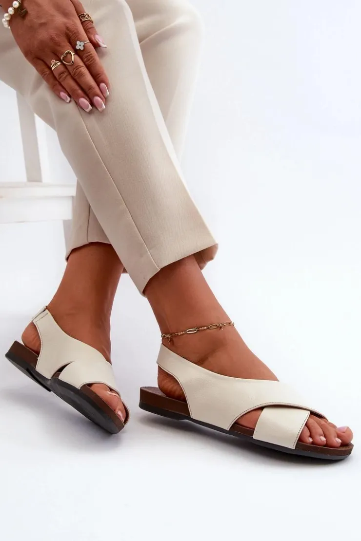 Damskie Zazoo 40407 Sandały Skórzane Damskie Jasnobeżowe