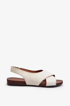 Damskie Zazoo 40407 Sandały Skórzane Damskie Jasnobeżowe