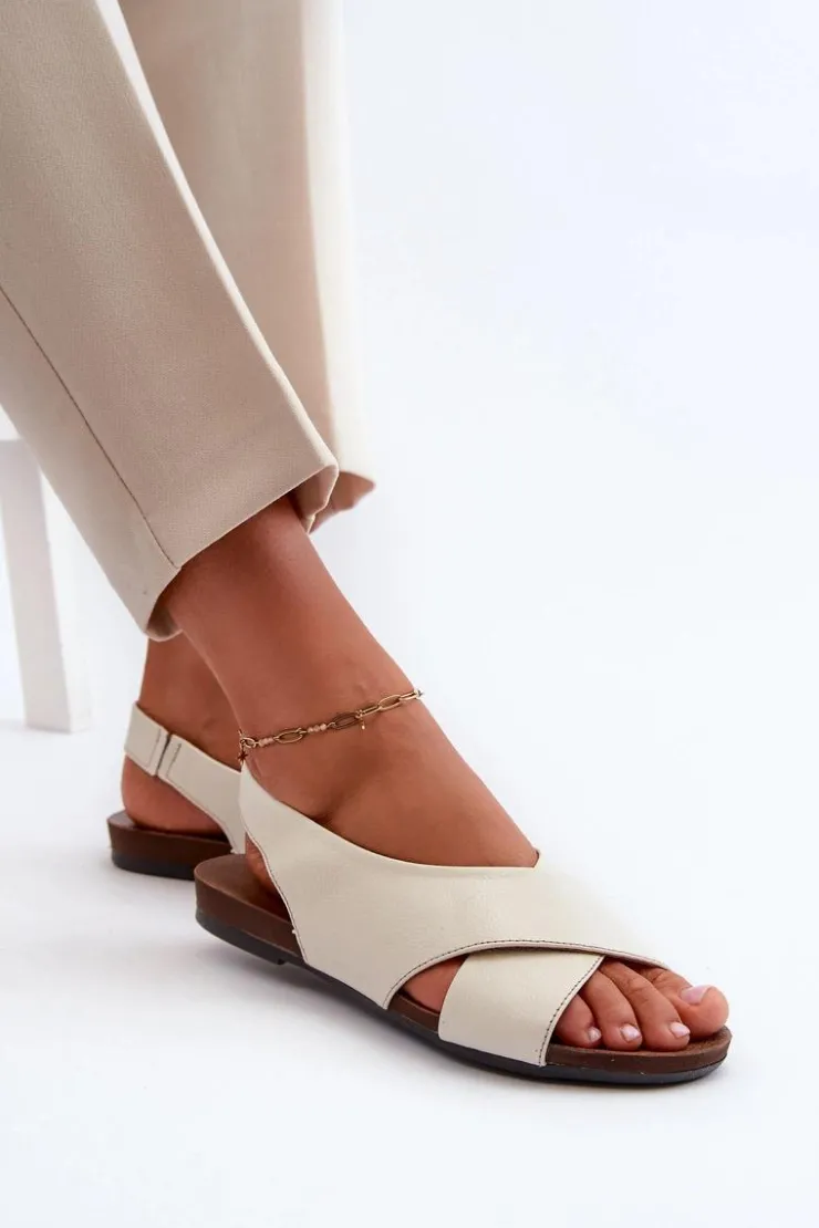 Damskie Zazoo 40407 Sandały Skórzane Damskie Jasnobeżowe