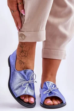 Damskie Zazoo 2660 Skórzane Baleriny Damskie Niebieskie