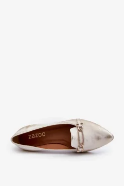 Damskie Zazoo 2885 Skórzane Baleriny Z Ozdobą Złoto-Białe