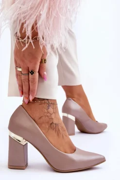 Boto Czółenka Na Słupku|Czółenka Klasyczne*Zazoo 3117 Skórzane Czółenka Beżowe Beżowy