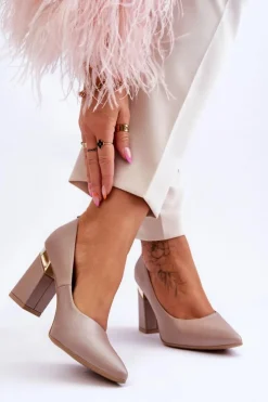 Boto Czółenka Na Słupku|Czółenka Klasyczne*Zazoo 3117 Skórzane Czółenka Beżowe Beżowy