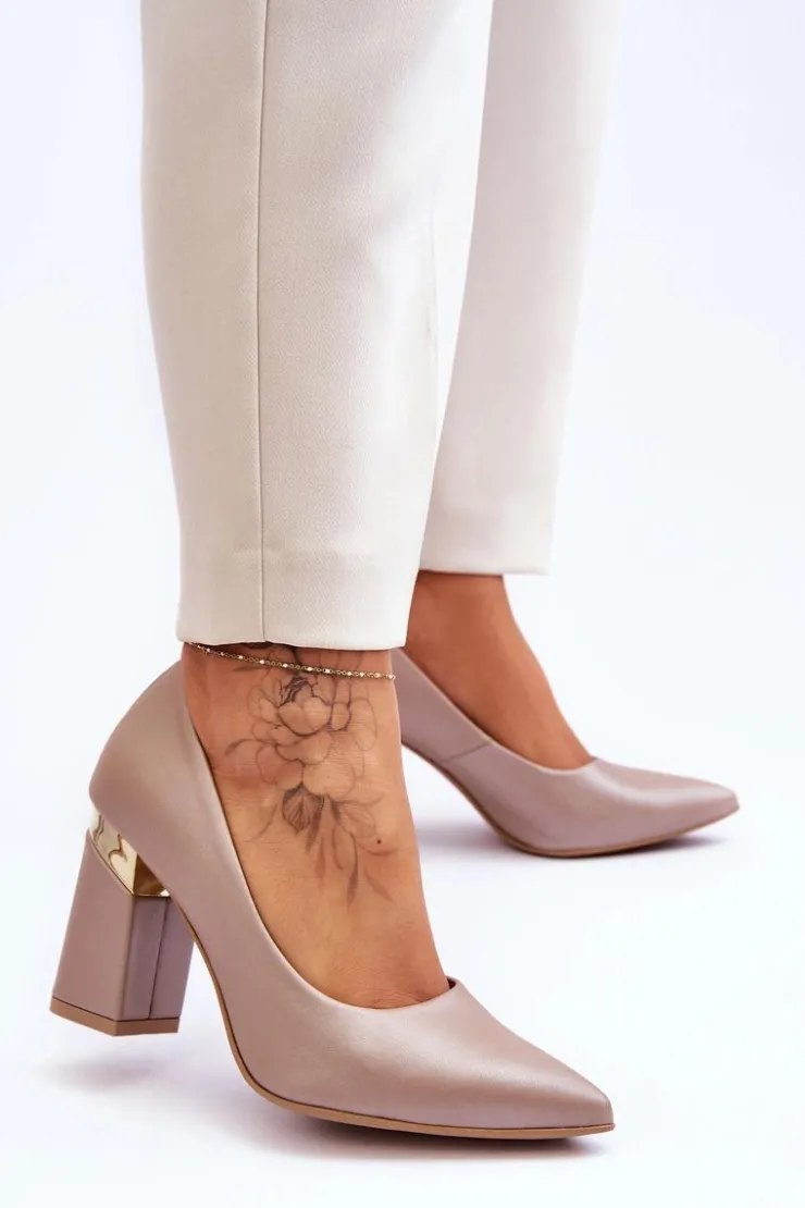 Boto Czółenka Na Słupku|Czółenka Klasyczne*Zazoo 3117 Skórzane Czółenka Beżowe Beżowy