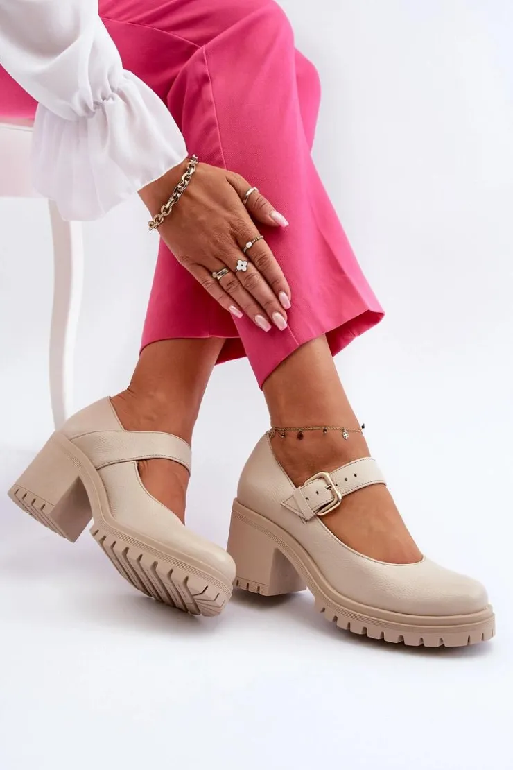 Outlet Zazoo 20166 Skórzane Czółenka Beżowe