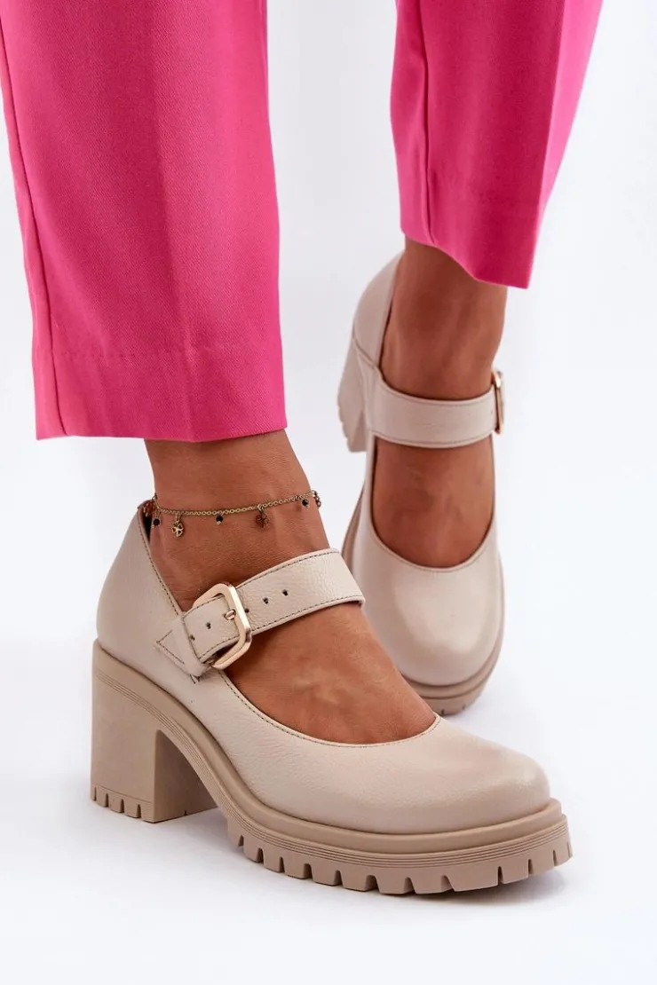 Outlet Zazoo 20166 Skórzane Czółenka Beżowe