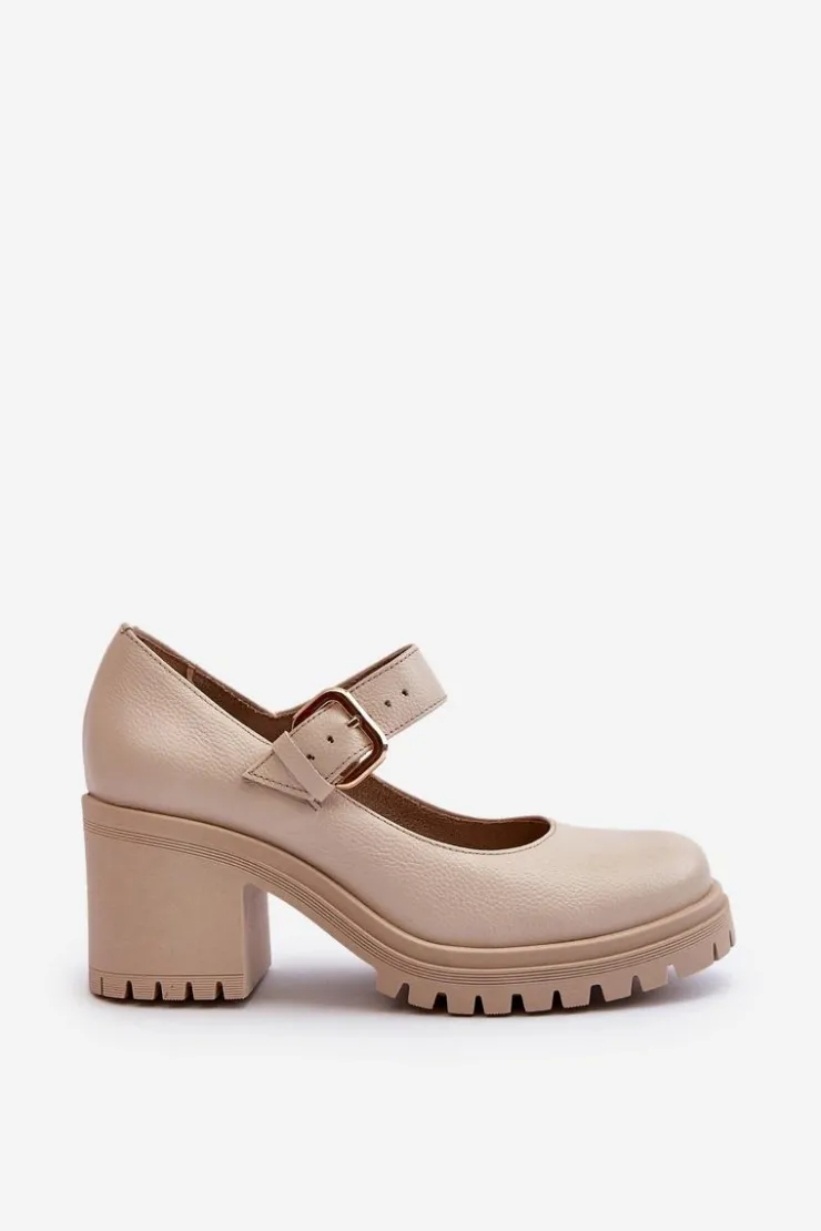 Outlet Zazoo 20166 Skórzane Czółenka Beżowe