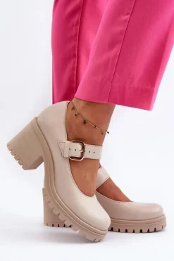 Outlet Zazoo 20166 Skórzane Czółenka Beżowe