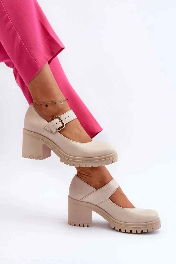 Outlet Zazoo 20166 Skórzane Czółenka Beżowe