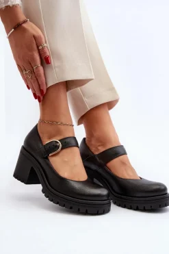 Damskie Zazoo 20166 Skórzane Czółenka Czarne