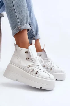 Damskie Zazoo 3416 Skórzane Damskie Buty Sportowe Białe