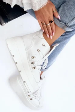 Damskie Zazoo 3416 Skórzane Damskie Buty Sportowe Białe