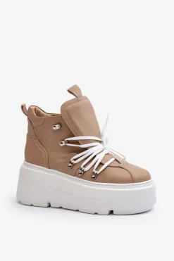 Zazoo 3416 Skórzane Damskie Buty Sportowe Beżowe Beżowy