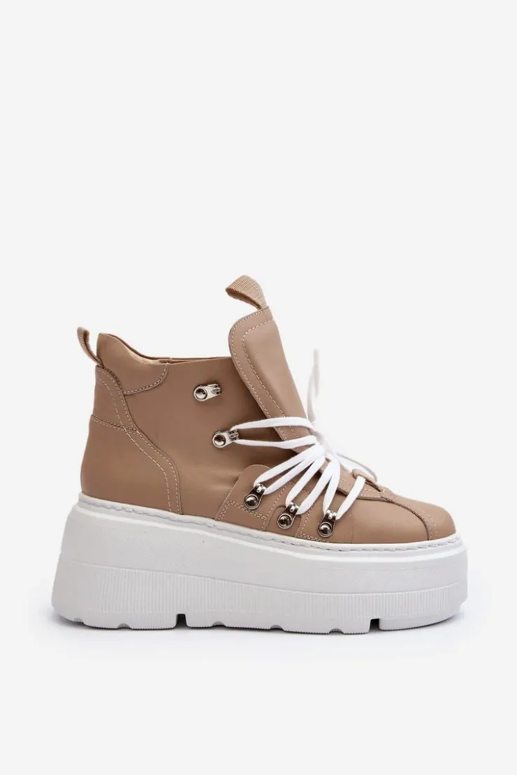 Zazoo 3416 Skórzane Damskie Buty Sportowe Beżowe Beżowy