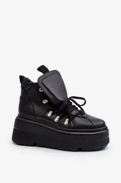 Zazoo Sneakersy Damskie*3416 Skórzane Damskie Buty Sportowe Czarne Czarny