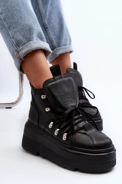 Zazoo Sneakersy Damskie*3416 Skórzane Damskie Buty Sportowe Czarne Czarny