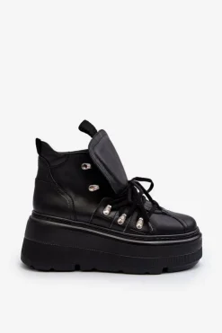 Zazoo Sneakersy Damskie*3416 Skórzane Damskie Buty Sportowe Czarne Czarny