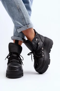 Zazoo Sneakersy Damskie*3416 Skórzane Damskie Buty Sportowe Czarne Czarny