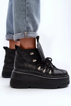 Zazoo Sneakersy Damskie*3416 Skórzane Damskie Buty Sportowe Czarne Czarny