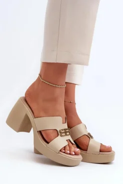 Damskie Zazoo 40419 Skórzane Klapki Damskie Z Wycięciami I Ozdobą Beżowe