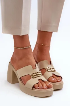 Damskie Zazoo 40419 Skórzane Klapki Damskie Z Wycięciami I Ozdobą Beżowe