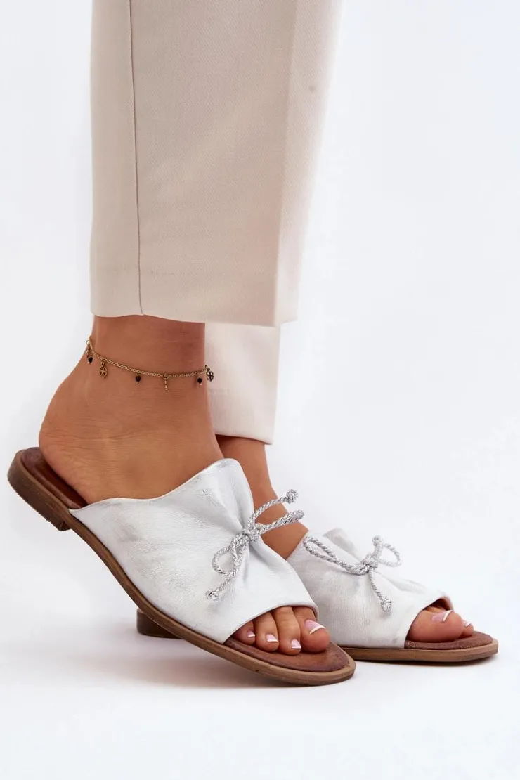 Zazoo Klapki Damskie Klasyczne*2659 Skórzane Klapki Damskie Srebrne Srebrny