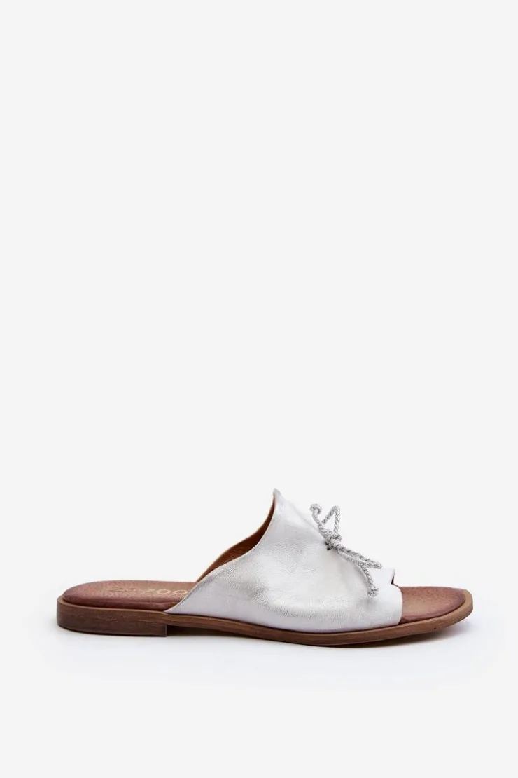 Zazoo Klapki Damskie Klasyczne*2659 Skórzane Klapki Damskie Srebrne Srebrny