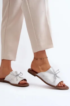 Zazoo Klapki Damskie Klasyczne*2659 Skórzane Klapki Damskie Srebrne Srebrny