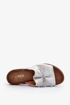 Zazoo Klapki Damskie Klasyczne*2659 Skórzane Klapki Damskie Srebrne Srebrny